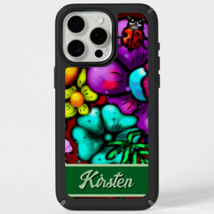 Graffiti Style Flowers & Ladybug Personalized iPhone 15 Pro Max Case