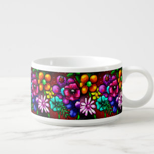 Graffiti Style Flowers & Ladybug Pink Purple Red Bowl