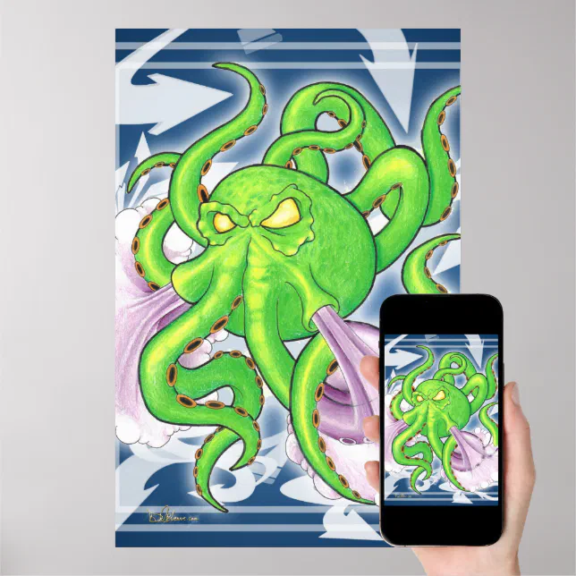 Graffiti Style Green Octopus Poster | Zazzle