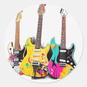 Graffiti Style Guitars with Musical Notes Classic Round Sticker