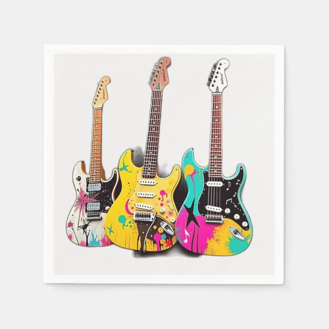 Graffiti Style Guitars with Musical Notes Napkins (Front)