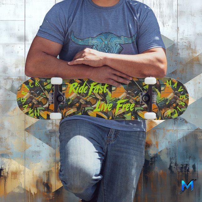 Graffiti Style & Neon Green 'Ride Fast Live Free' Skateboard (Creator Uploaded)