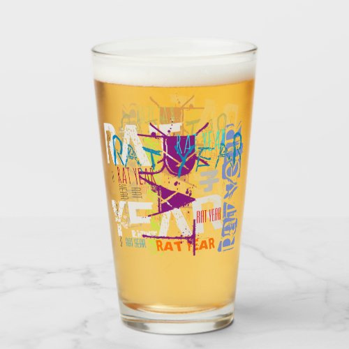 Graffiti style Rat Chinese Year Zodiac Beer Glass