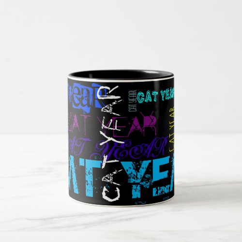 Graffiti style Repeating Cat Water Year Birthday M Two_Tone Coffee Mug