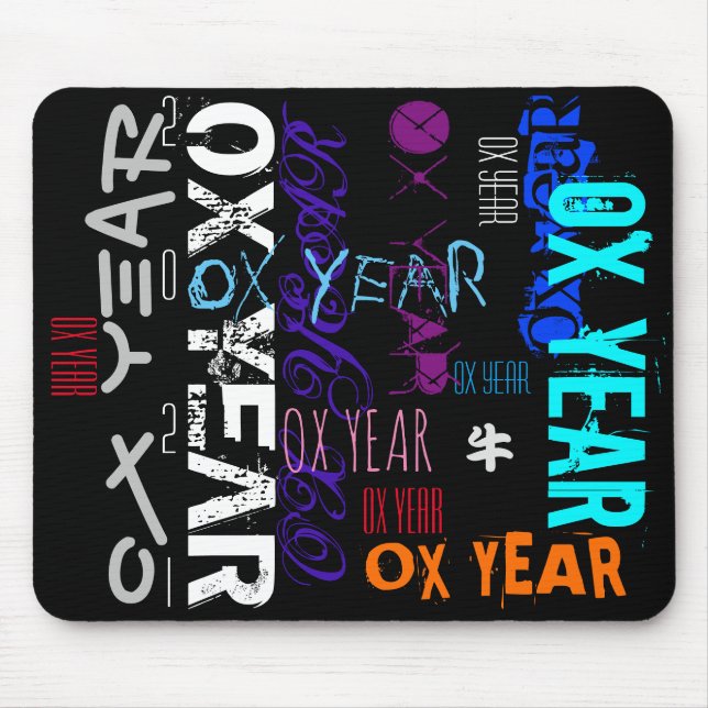Graffiti style Repeating Ox Year 2021 Mouse Pad (Front)
