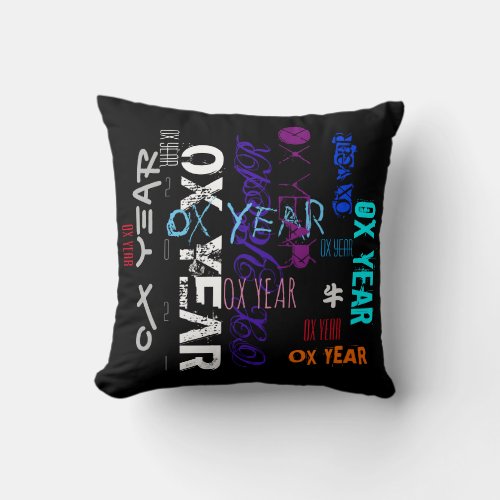 Graffiti style Repeating Ox Year 2021 Square P Throw Pillow