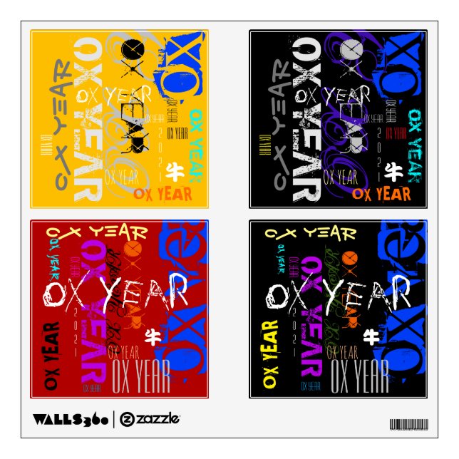 Graffiti style Repeating Ox Year 2021 square WD Wall Decal (Front)