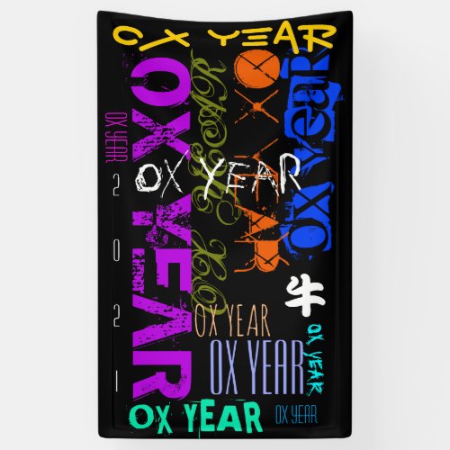 Graffiti style Repeating Ox Year 2021 Vertical B Banner