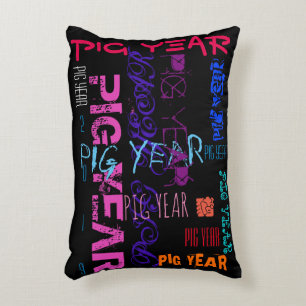 Graffiti style Repeating Pig Year 2019 Accent P Pillow