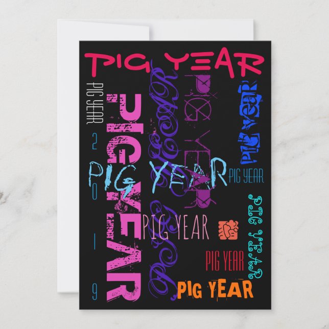 Graffiti style Repeating Pig Year 2019 Flat card (Front)