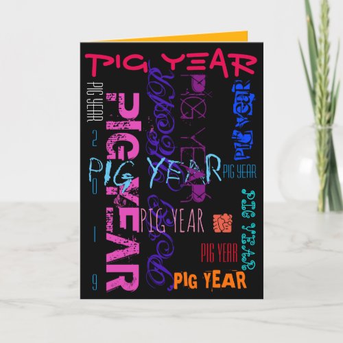 Graffiti style Repeating Pig Year 2019 Greeting C Thank You Card