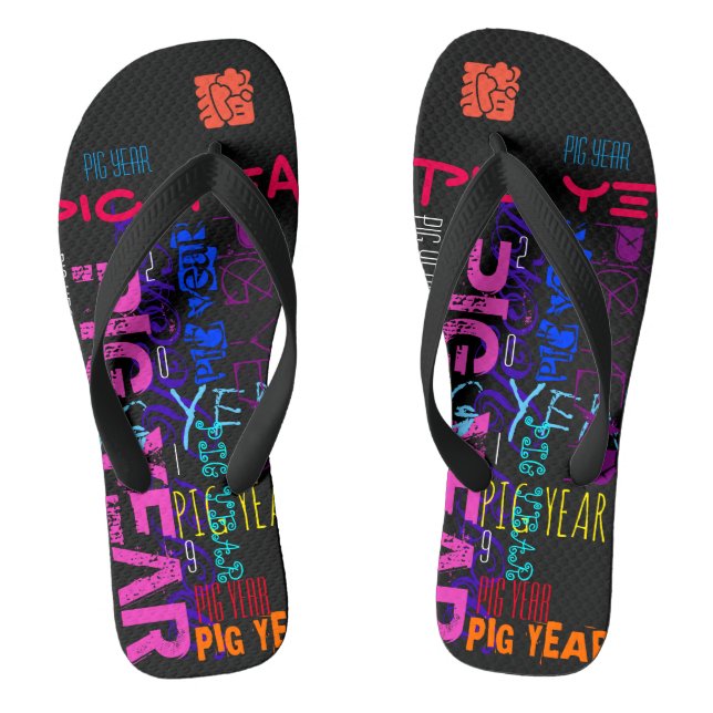 Graffiti style Repeating Pig Year 2019 Men FF Flip Flops (Footbed)