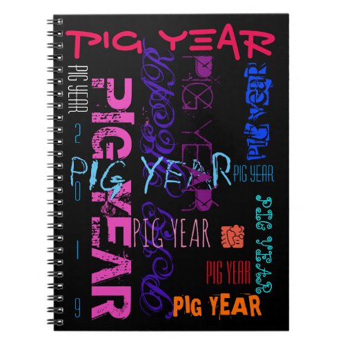 Graffiti style Repeating Pig Year 2019 Notebook