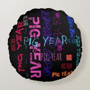Graffiti style Repeating Pig Year 2019 Round P Pillow
