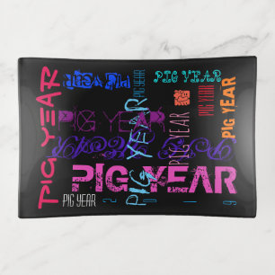 Graffiti style Repeating Pig Year 2019 Trinket T Tray