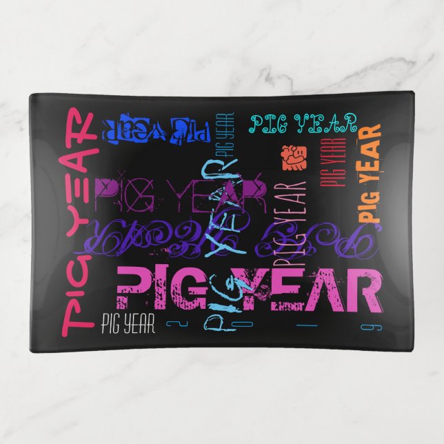 Graffiti style Repeating Pig Year 2019 Trinket T Tray (Front)