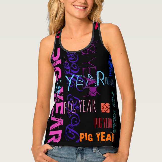 Graffiti style Repeating Pig Year 2019 W Tank Top (Front)