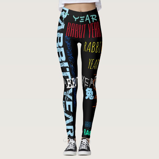 Graffiti style Repeating Rabbit Year 2023 L Leggings (Front)