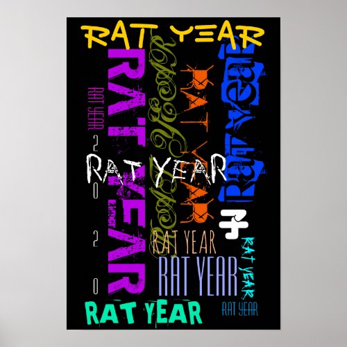Graffiti style Repeating Rat Metal Year 2020 P Poster