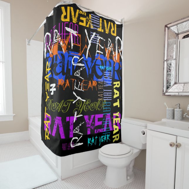 Graffiti style Repeating Rat Metal Year 2020 SC Shower Curtain (In Situ)