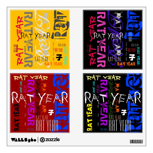 Graffiti style Repeating Rat Metal Year 2020 WD Wall Decal (Front)