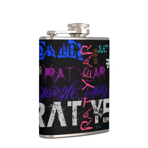 Graffiti style Repeating Rat Metal Year Birthday F Flask
