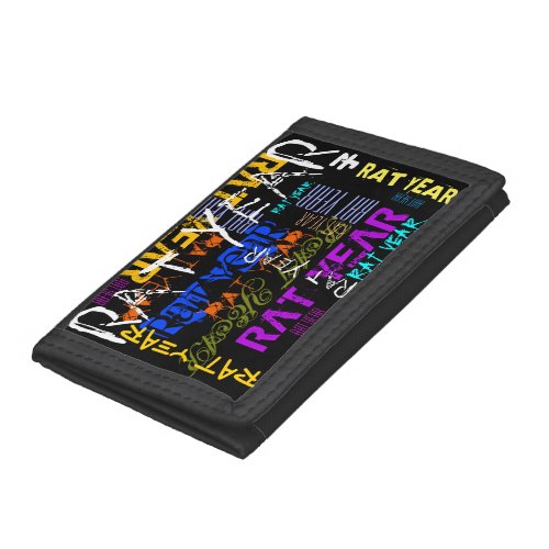 Graffiti style Repeating Rat Metal Year Birthday W Trifold Wallet