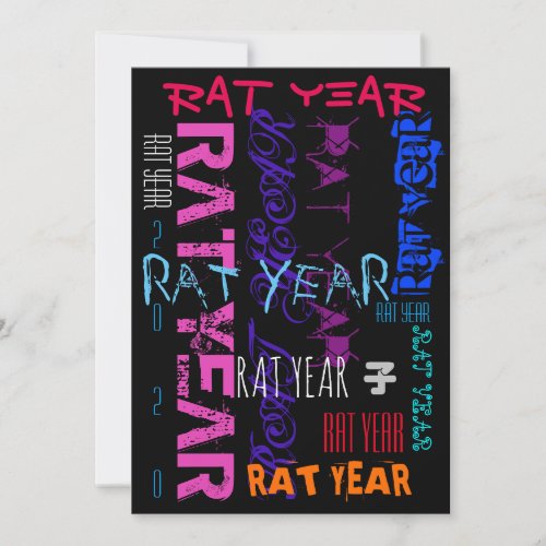 Graffiti style Repeating Rat Year 2020 Flat Card