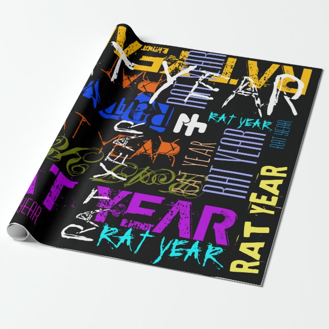 Graffiti style Repeating Rat Year 2020 Wrapping P Wrapping Paper (Unrolled)