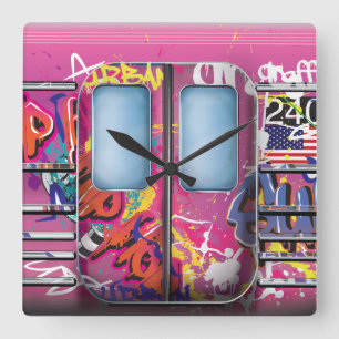 Graffiti Subway Train Square Wall Clock