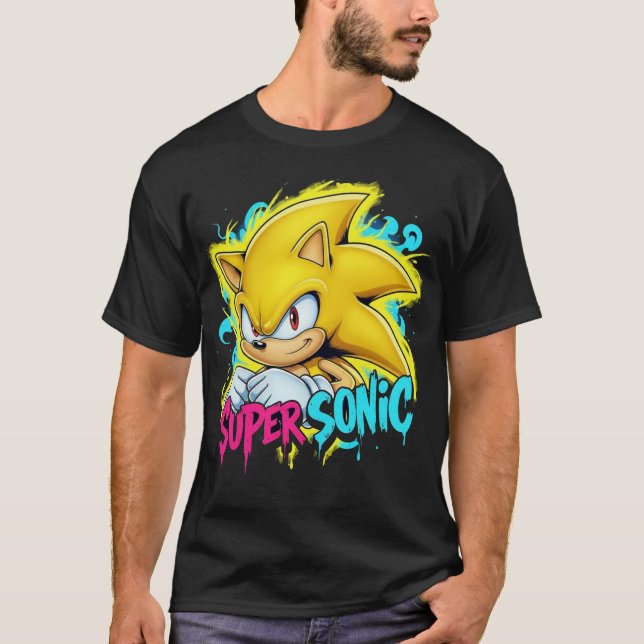 Graffiti Super Sonic - Neon Drip Streetwear Design T-Shirt (Front)