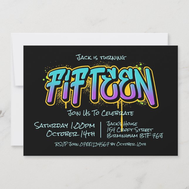 Graffiti Teen Fifteen Invitation (Front)