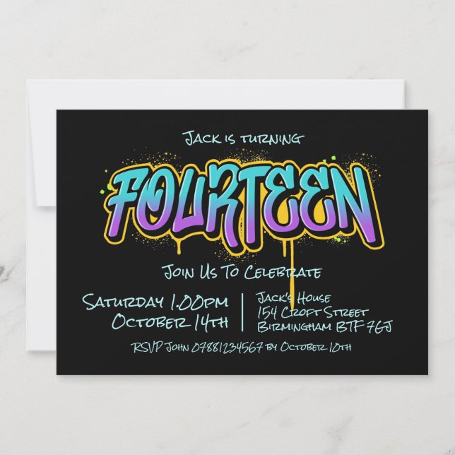 Graffiti Teen Fourteen Invitation (Front)