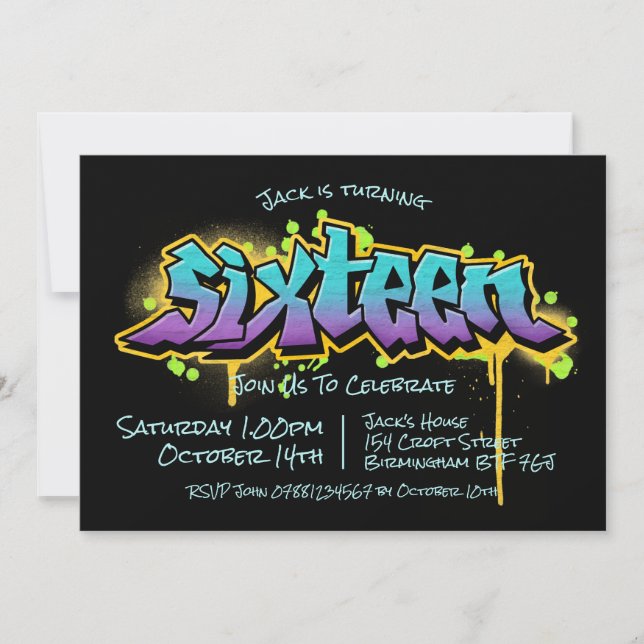 Graffiti Teen Sixteen Invitation (Front)
