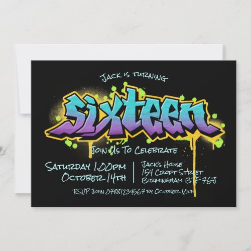Graffiti Teen Sixteen Invitation