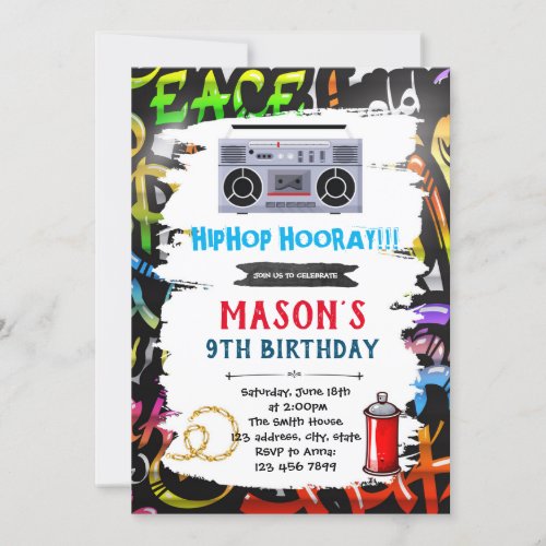 Graffiti theme birthday card invitation