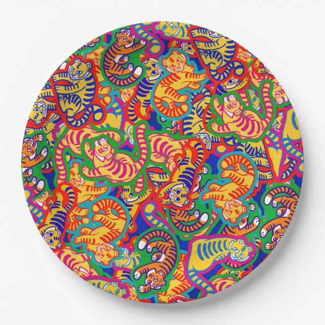 Graffiti Tiger Memphis Global Village Coffehouse Paper Plates (Front)