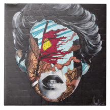 Graffiti Tile Depicting a Woman's Head