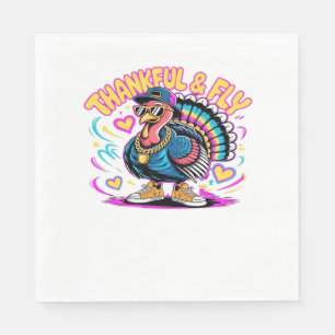 Graffiti Turkey Vibes – Thankful & Fly Cartoon Art Napkins