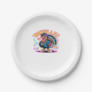 Graffiti Turkey Vibes – Thankful & Fly Cartoon Art Paper Plates