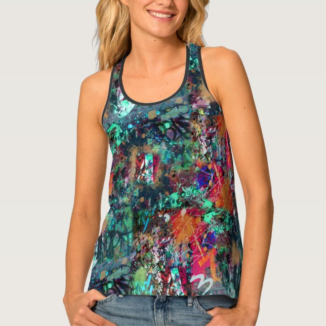 Graffiti Wall and Spray Paint Splatter Tank Top (Front)