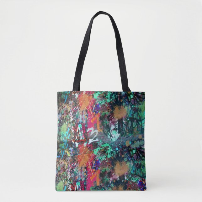Graffiti Wall and Spray Paint Splatter Tote Bag (Front)