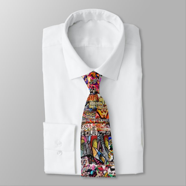 Graffiti wall art collage  neck tie (Tied)