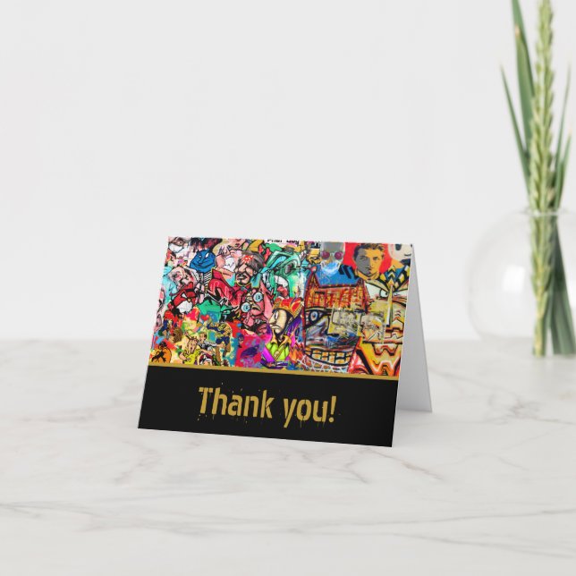 Graffiti wall collage  letterpress thank you card (Front)