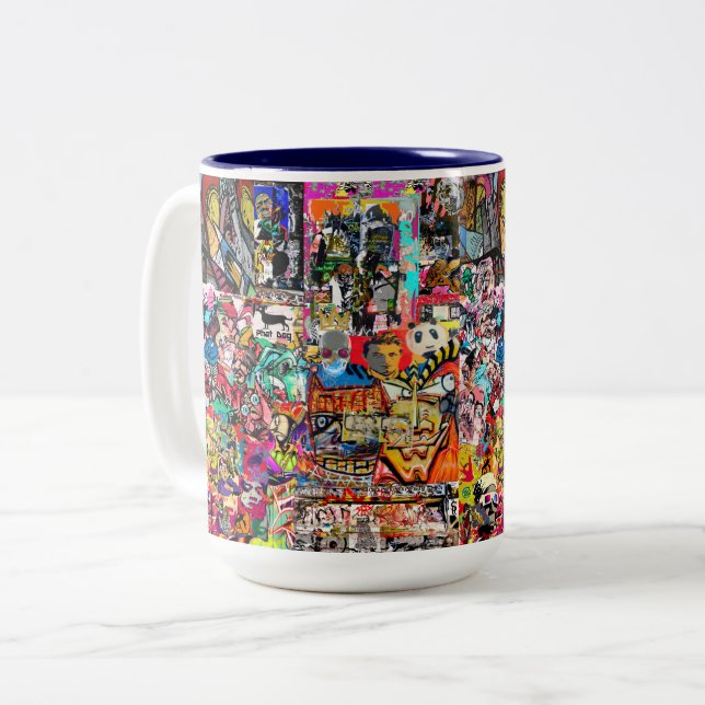 Graffiti wall collage  Two-Tone coffee mug (Front Left)