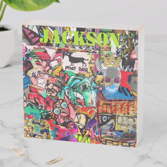 Graffiti wall collage  wooden box sign (In Situ Horizontal)