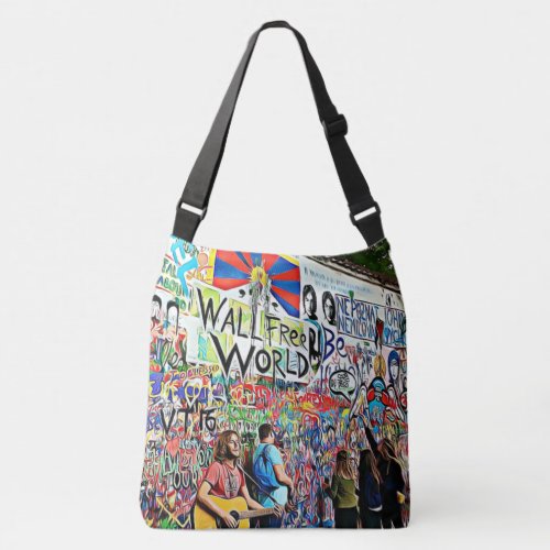 Graffiti Wall street musicians playing guitar Crossbody Bag