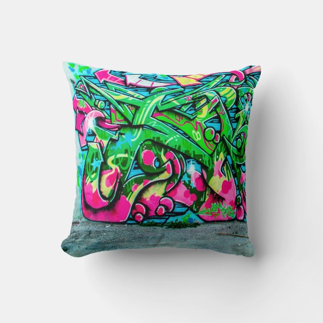 Graffiti Wall Throw Pillow (Front)