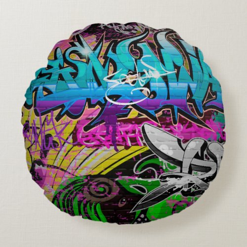 Graffiti wall urban artgraffitiartwallgrafitig round pillow