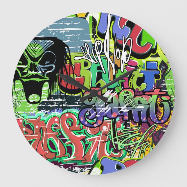 Graffiti Wall: Urban Hip Hop Large Clock (Front)